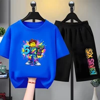Ensemble de t-shirts blancs pour enfants, impression numérique, manches courtes + short, été, garçon, fille, tout-petit, 3-12 ans, ensemble décontracté et tendance 1