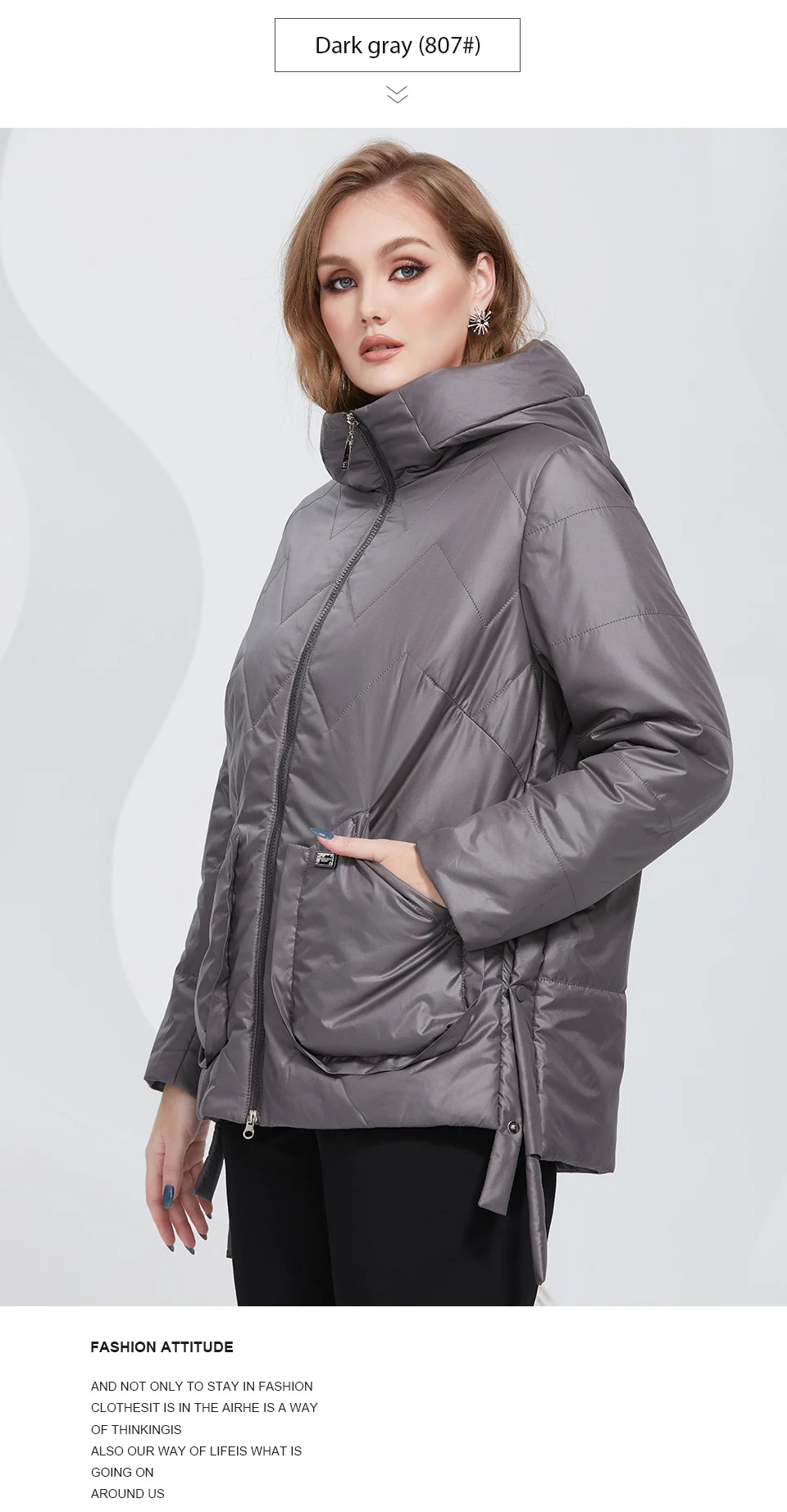 Astrid 2022 Spring Women Parkas Oversize Short Grey Padded Down Coats Hooded Women's Jacket Fashion Outerwear Quilted AM-10075