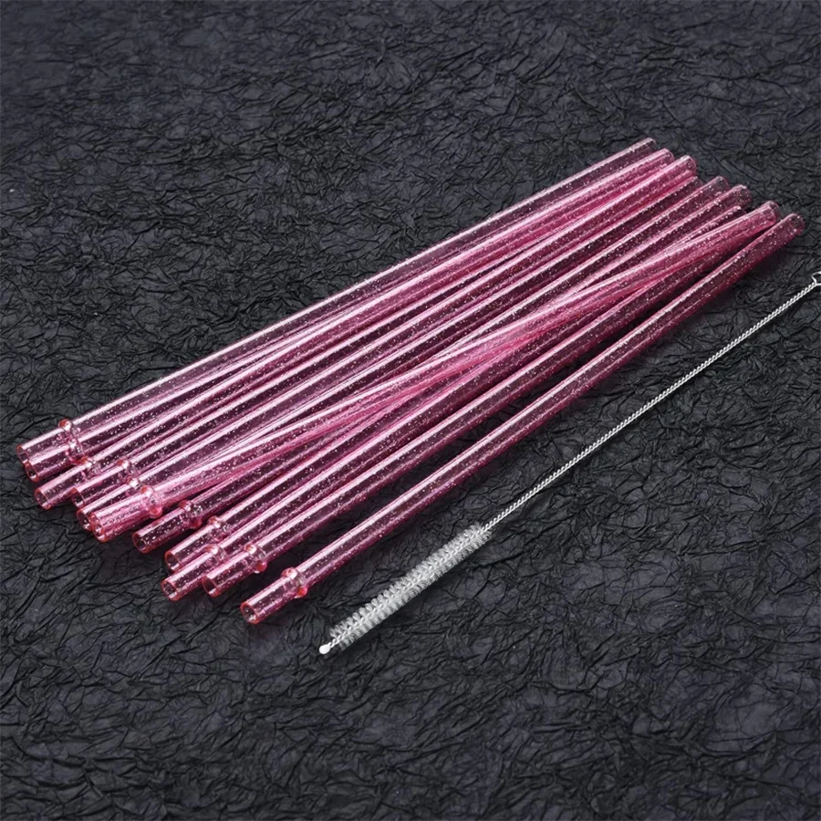 Set of 12 Reusable Glitter Drinking Straws with Cleaning Brush