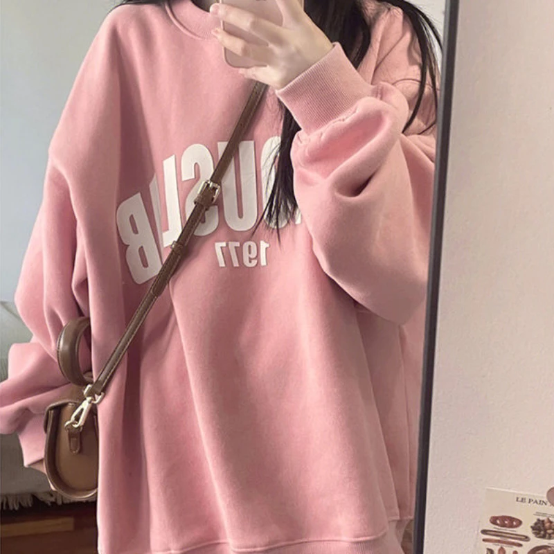 2023 Autumn and Winter New Women Sweatshirt Pure Cotton Thicken Top Loose Warm Long Sleeves Fashion Casual Pullover