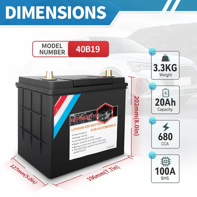Batterie de voiture 12V LiFePO4 25Ah 680CCA batterie de remplacement automobile au Lithium avec 100A BMS pour voitures, suv, berlines, camions, fourgonnettes 1