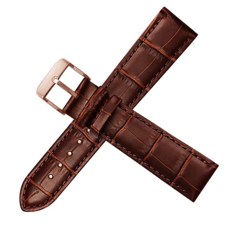 Elegant Universal Leather Watch Strap with Butterfly Buckle - Black & Brown Adjustable Bracelet
