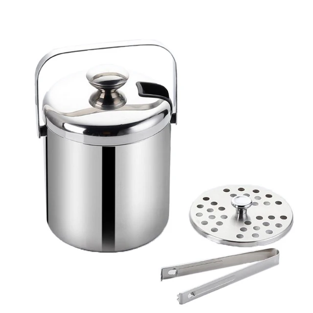 1L Stainless Steel Ice Bucket with Ice Clip 12.5cm Ice Bucket Ice Barrel  with Clamp BBQ Camping Ice Cube Container for Party Bar - AliExpress