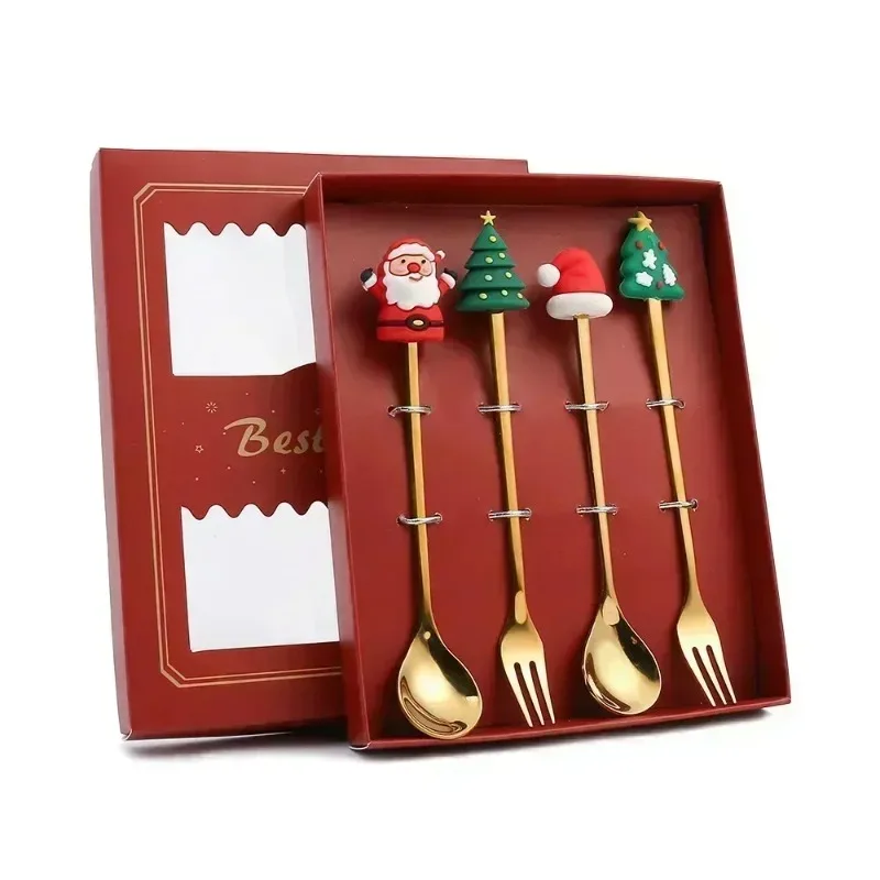 Festive Holiday Stainless Steel Cutlery Set - Elk and Xmas Tree Design for Christmas & New Year Celebrations