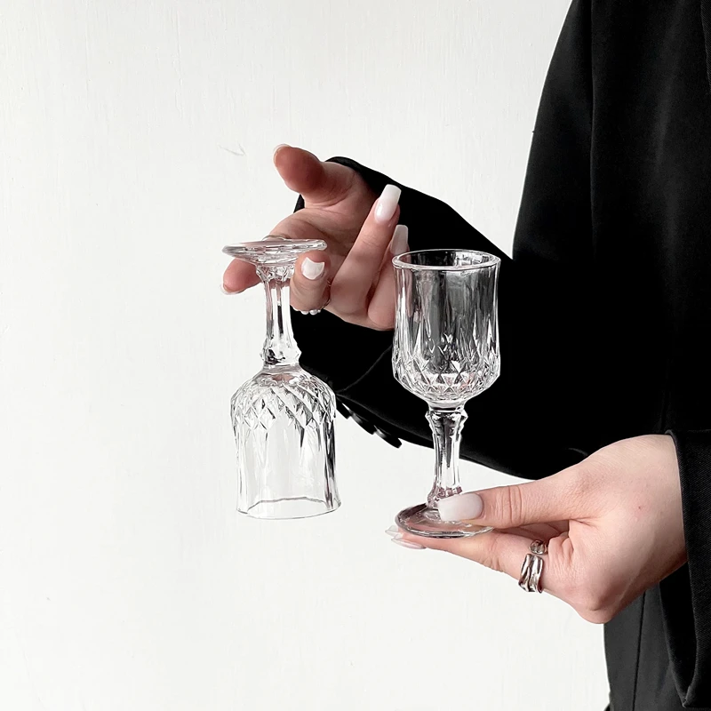 European Style Diamond Glass Cup Shot Glasses Cups Retro Mini Tall White Wine Glass Wine Shot Glasses Cup Drinkware Accessories