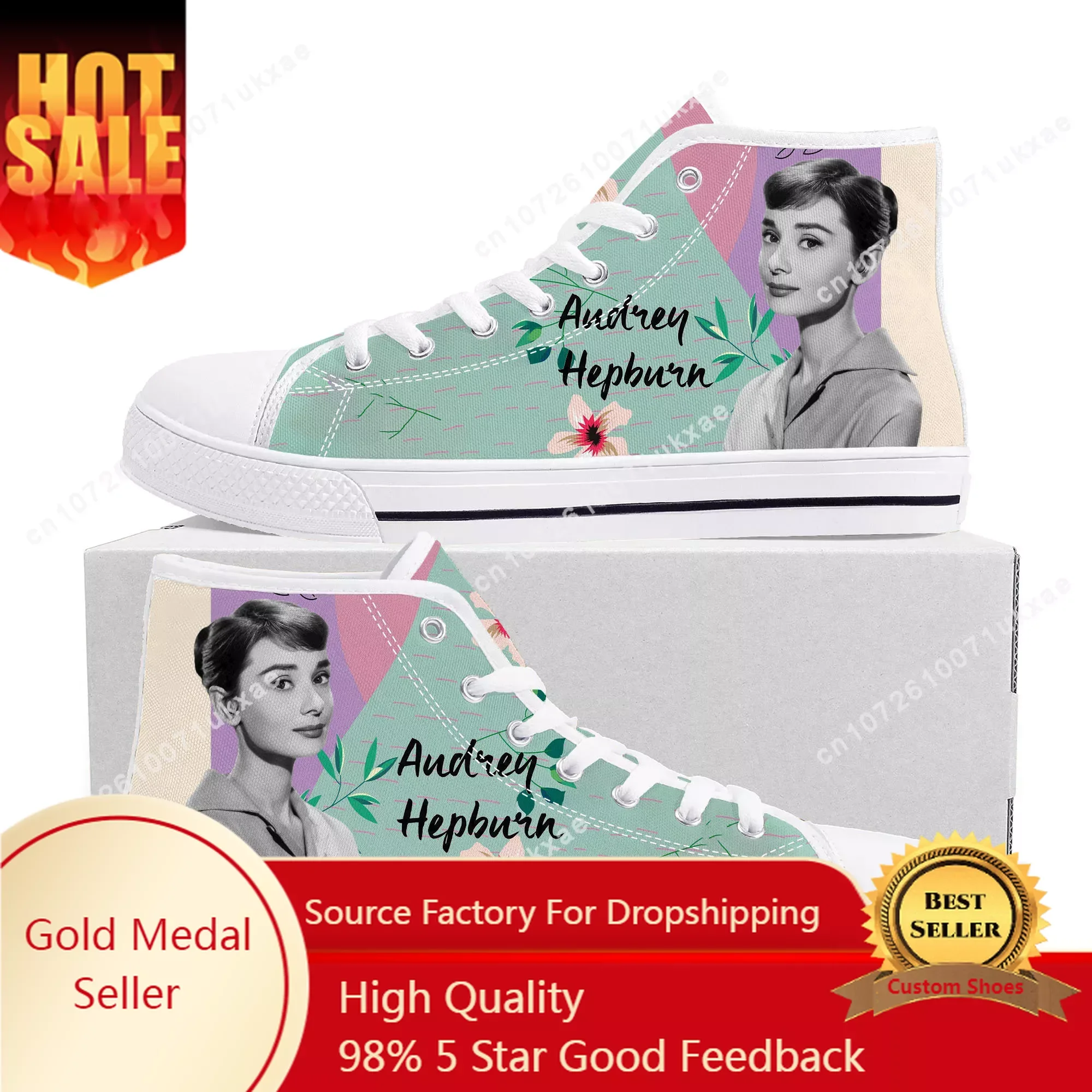 

Audrey Hepburn High Top Sneakers Mens Womens Teenager Canvas High Quality Sneaker Casual Custom Made Shoes Customize DIY Shoe