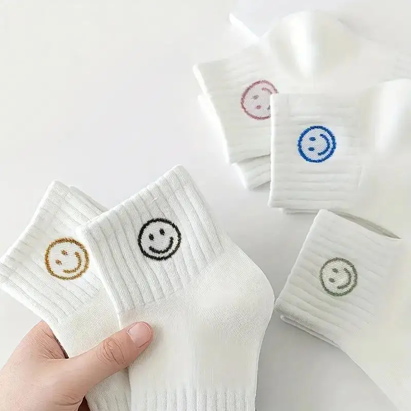 Whimsical Cartoon Face Print Short Socks - Soft and Breathable Comfort in Polyester Knit