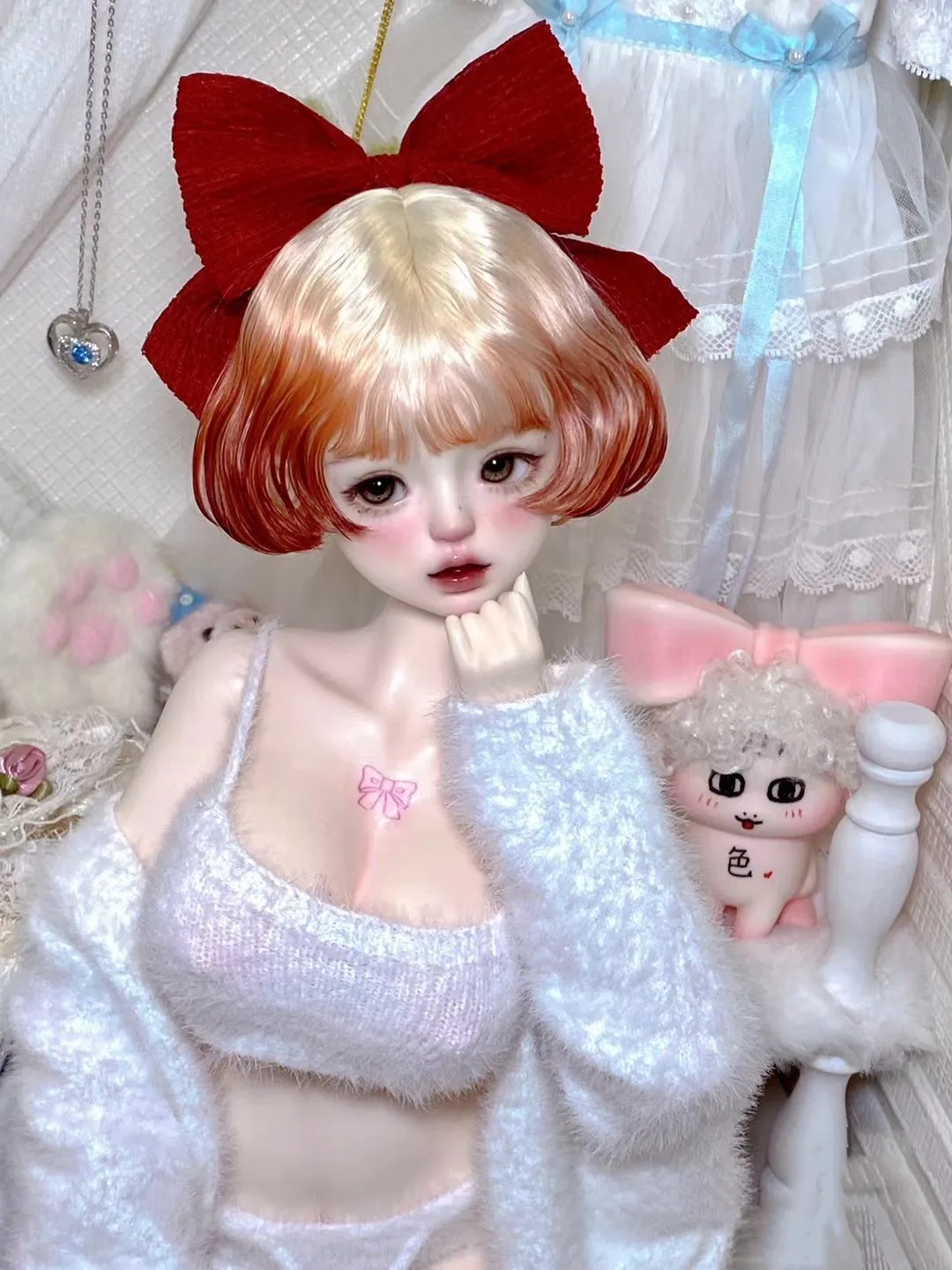 ビスクドール用モヘア100%ウイッグブロンドサイズ、12〜13 ビスクドール用モヘア100%ウイッグブロンドサイズ、12〜13