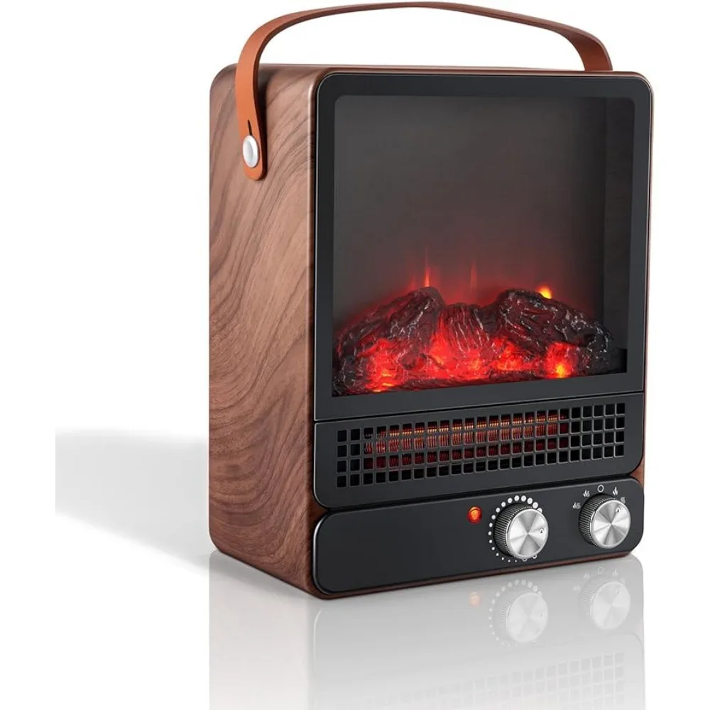 

1500W High Heat Fireplace Heater 15" Mini Portable Heater Room Decor 3D Realistic Flame Safety Heaterwith Adjustable Thermostat