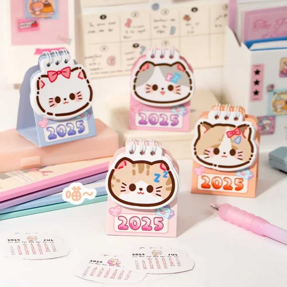 Desk Calendar Mini Portable Cute Cartoon Cat Shape Coil Planner To Do List Daily Organizer Office School Supplies