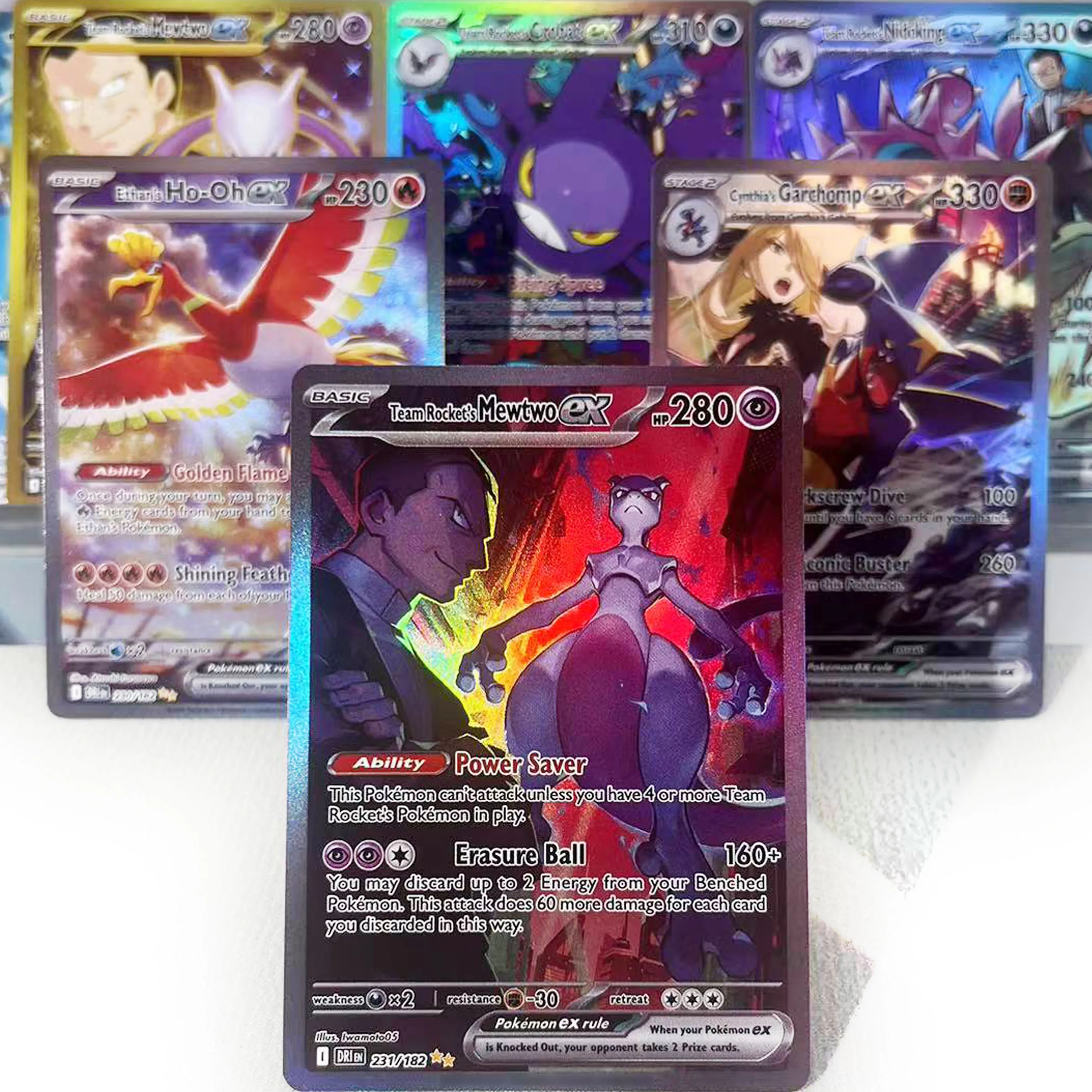 DRI PKM 카드 PTCG4-A EX 레인보우 신타샤의 가르참 GX 팀 로켓의 뮤츠 희귀 컬렉션 배틀 장난감 취미 선물