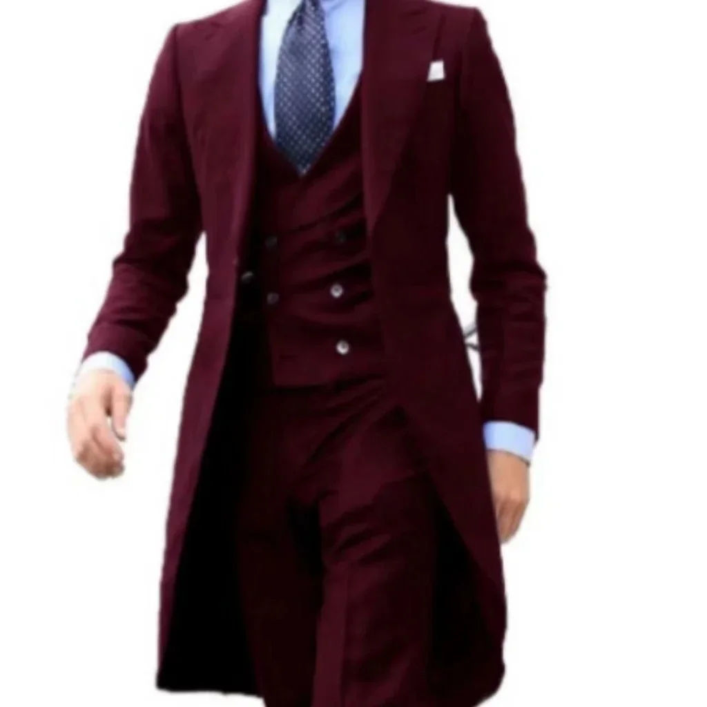 thumbnail image 1 of Traje elegante para hombre, traje ajustado, 3 piezas, chaqueta, chaleco, pantalones, conjunto de esmoquin formal para boda, escenario, fiesta, abrigo largo, 1 of 5