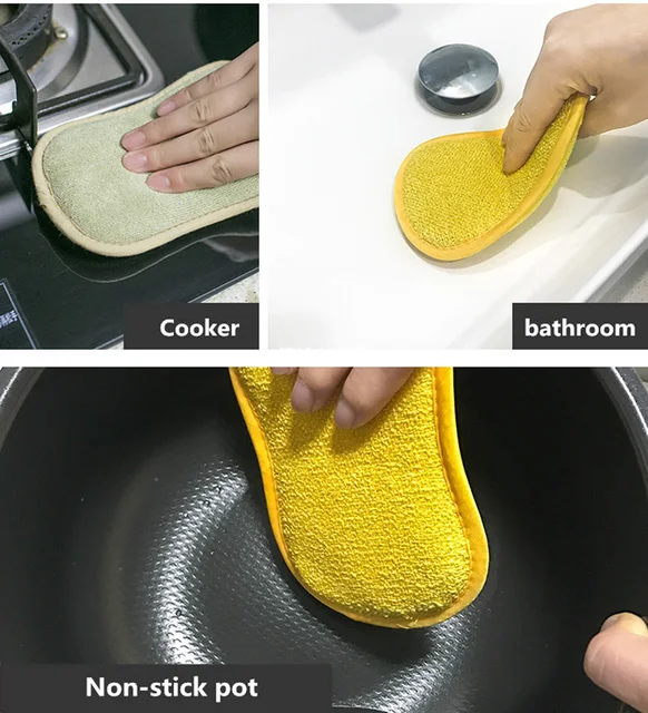 Double Sided Cleaning Magic Sponge Kitchen Dishcloth Scouring Pad Dishwashing Pot Rust Removing Clean Cloth Home Cleaning Tools 6