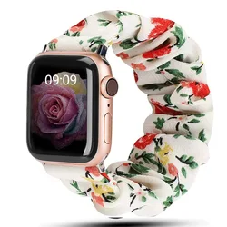 Leopard Print Elastic Nylon Watch Strap Bracelet - L   (152mm - 198mm) (White red flower)
