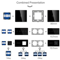 BSEED Wall Touch Switch 1/2/3Gang 1/2Way Light Switch Dimmer Function Parts Glass Panel Frames EU Wall Sockets DIY Parts Only - Image 2