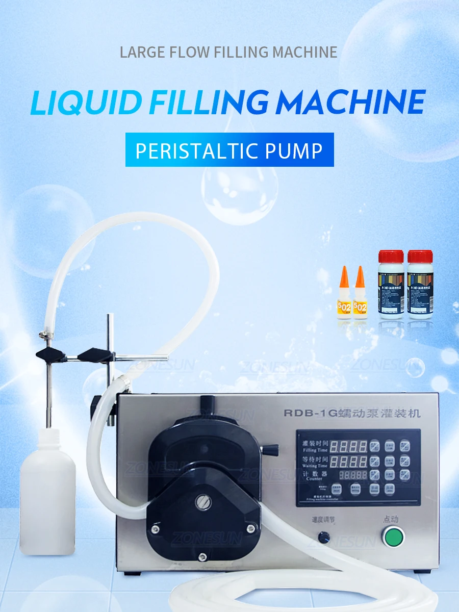 ZONESUN RDB-1G Liquid Filling Machine High Flow Rate 12000ml/min Water Salad Oil Pigment Ink Glue Bottle Packaging Production