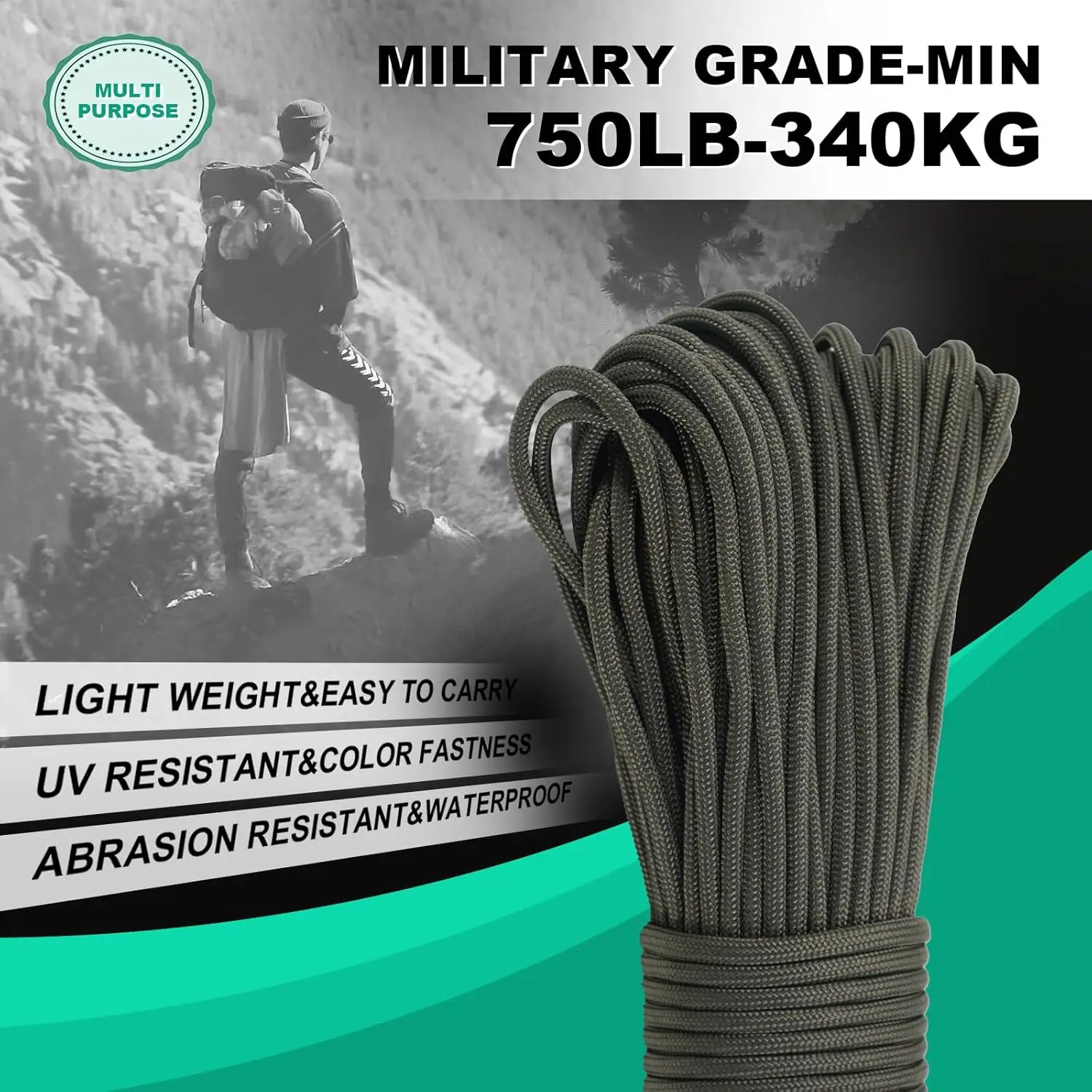 Durable Nylon 9-Core Military-Grade Paracord Rope for Outdoor and DIY Projects