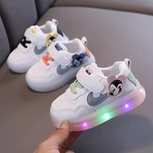 

Cute Disney Cartoon MickyMouse Baby First Walkers LED Lighted Lovely Toddlers Infant Hook&Loop Glowing Baby Girls Boys Shoes