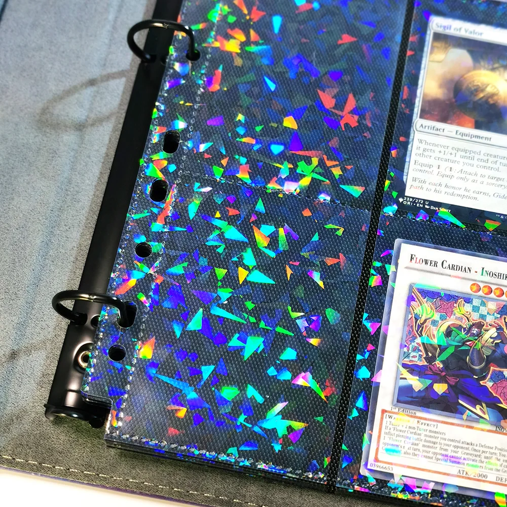 30Pcs 9 Pocket Trading Card Holographic Storage Album Foil Pages 11 Holes Fit 3 Ring Binder Side Loading Laser Idol Card Holder 4