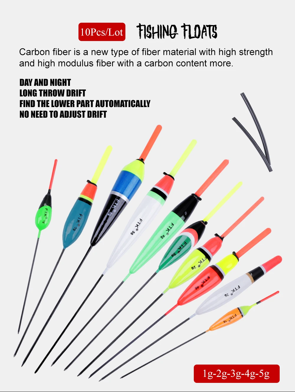 Description Picture 2 of itemFTK 10PCS Barguzinsky Fir Fishing Float Luminous Light Stick 16cm-21.5cm 1g 2g 3g 4g 5g Vertical Buoy Carp Fishing Accessories
