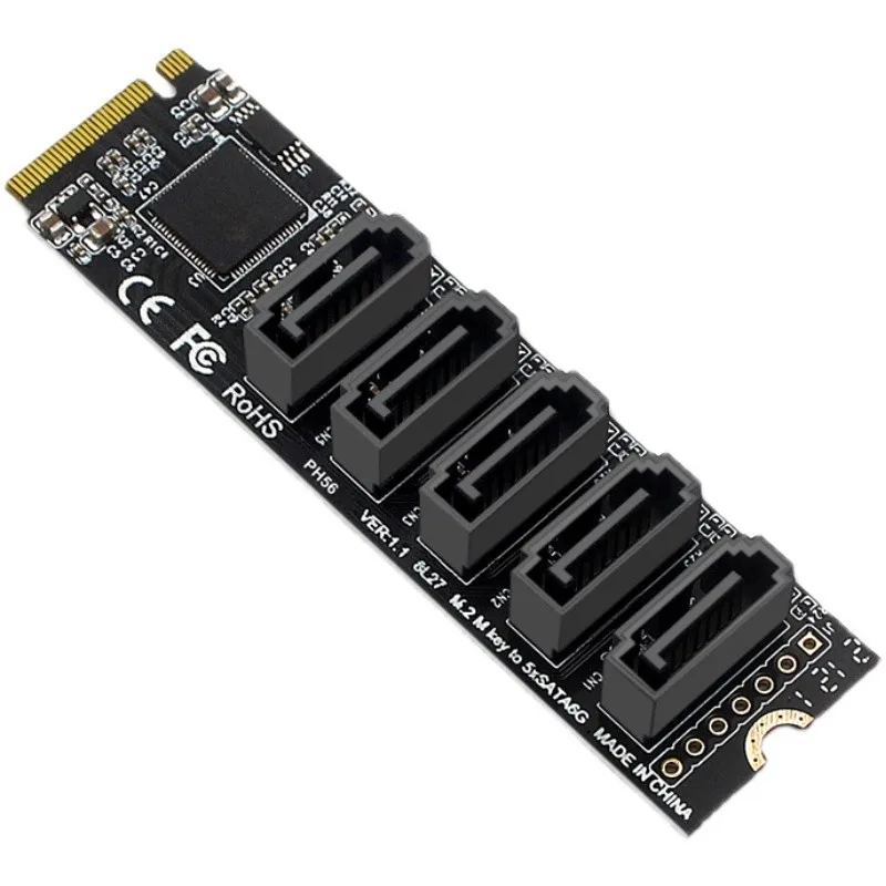 Conversor Nvme com Cabo Sata Iii M.2 Key Jmb585 M.2 Pcie 3.0 Portas Sata Iii 6g Ssd Adapter Card Mais Novo