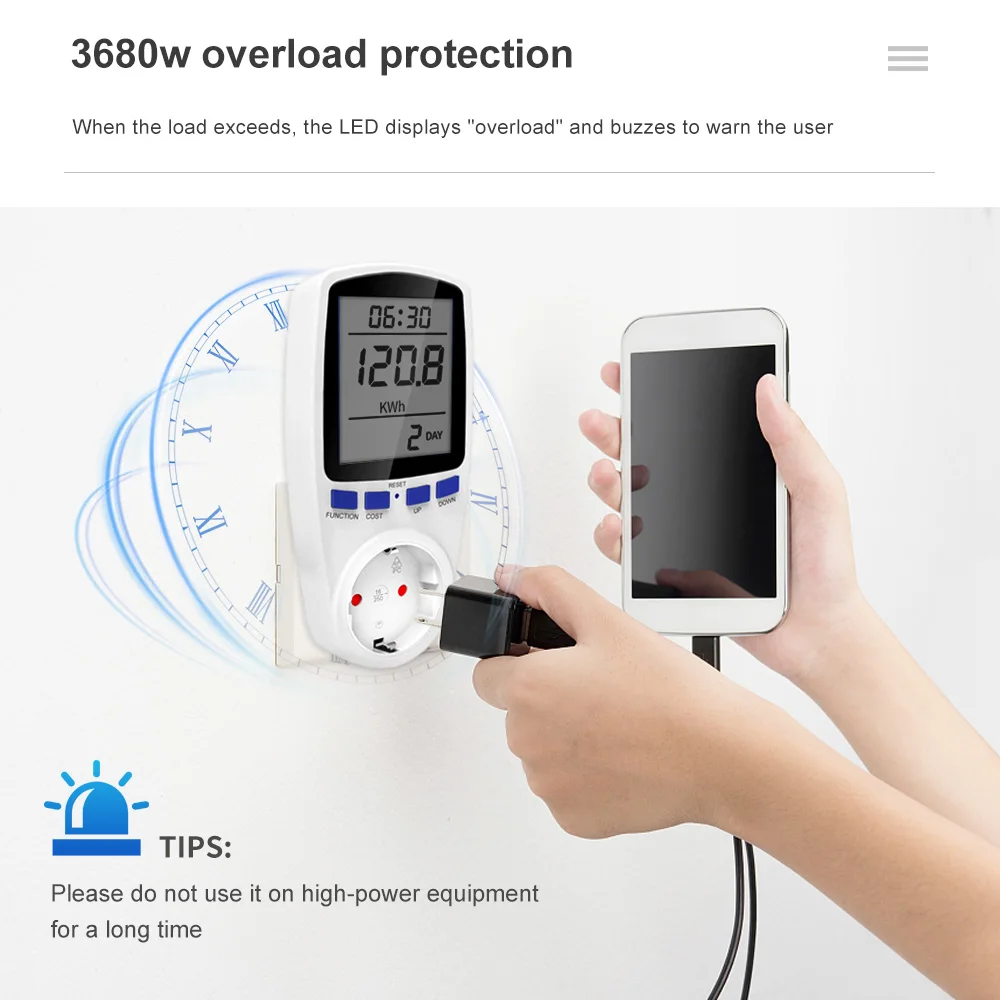 Digital Wattmeter AC 220V 110V Power Meter Electricy Consumption Energy Meter EU Plug Power Kilowatt Wattage Electricity Meter