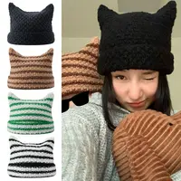 Y2K Harajuku Punk Gothic Knitted Cat Ear Little Devil Hat Millennium Women Kawaii Designer Winter Handmade Beanie Female Caps 1