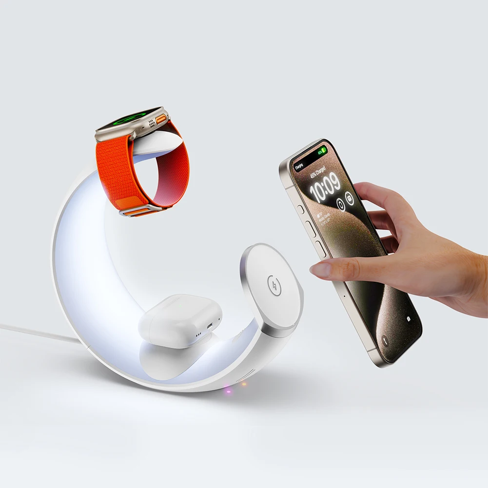 شاحن لاسلكي مغناطيسي مع مصباح مكتبي ، QC3.0 PD ، ق...