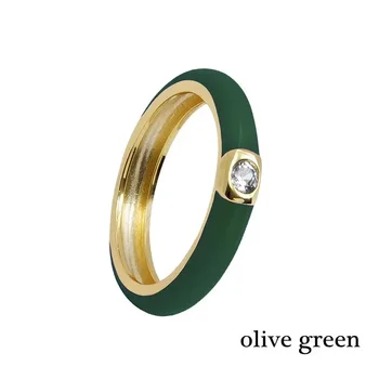 인기 판매 반짝이 지르콘 24K 골드 도금 실버 에나멜 컬러 패션 반지 여성 라운드 간단한 금속 반지, 도매