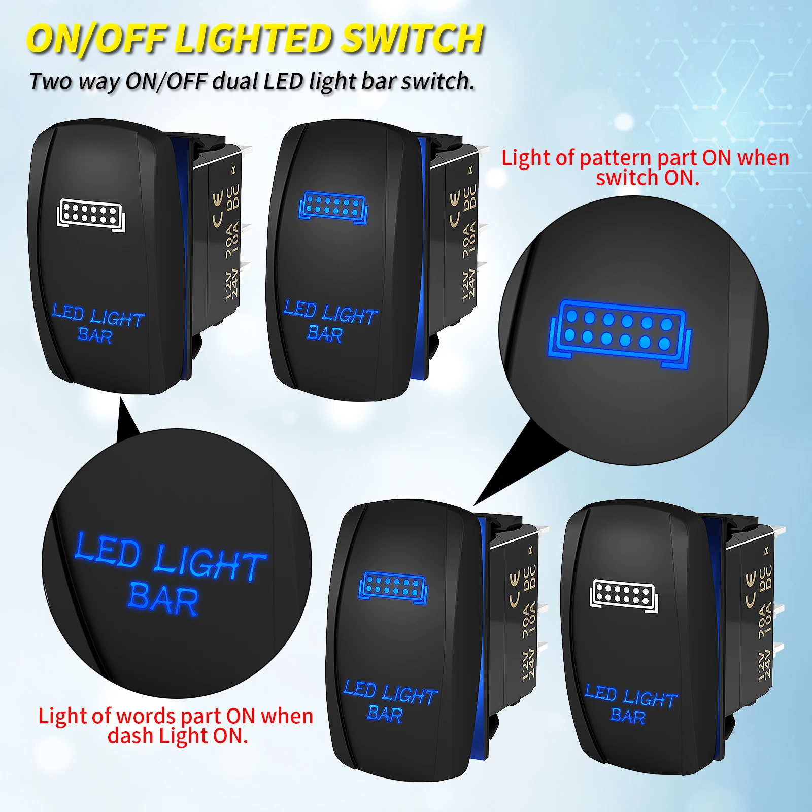 รูปสินค้า สวิตช์โยกไฟ LED กันน้ำ 12V สำหรับยานยนต์