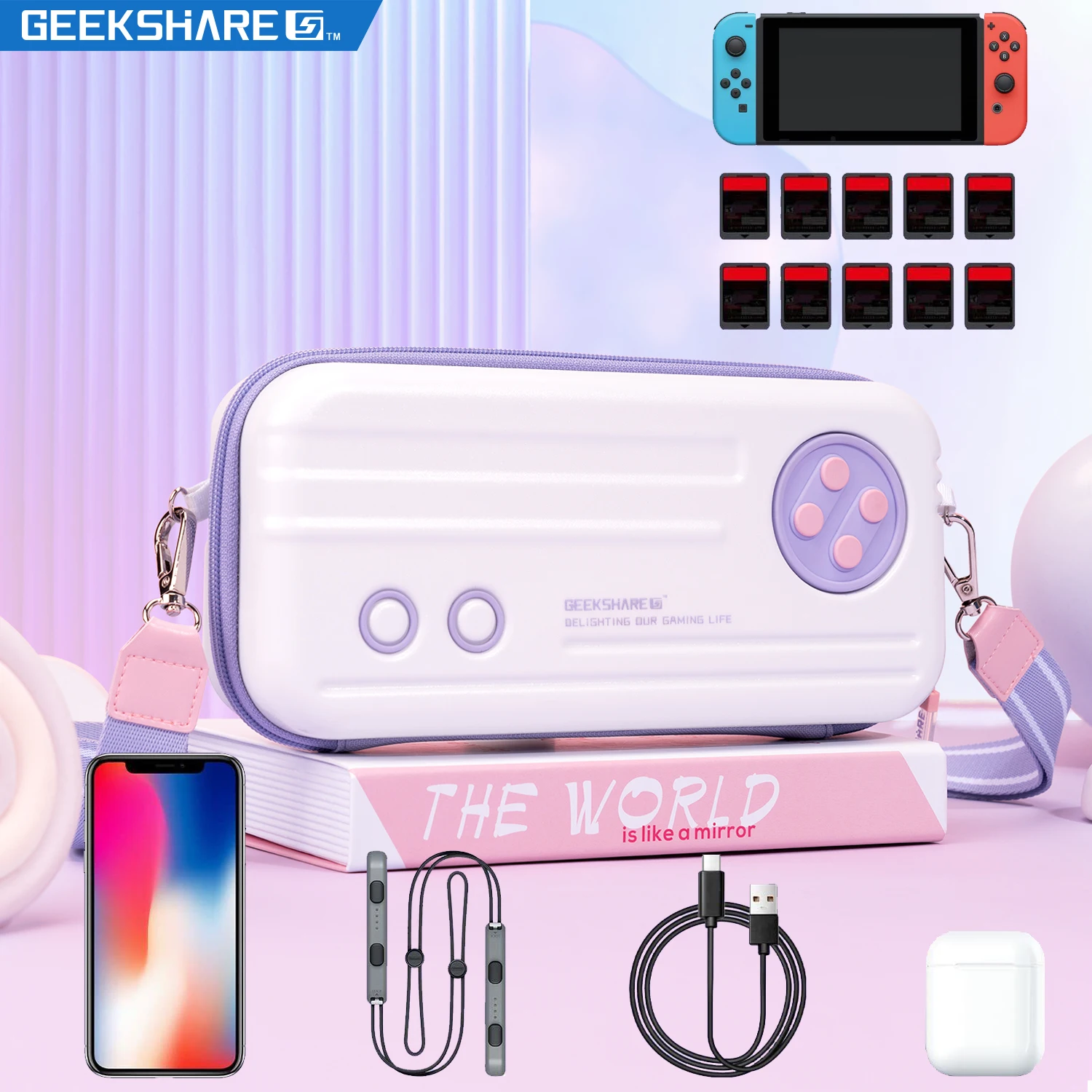 Geekshare-mala de Viagem para Nintendo Switch Máquina do Tempo Vintage Hardshell Portátil Grande Capacidade Interruptor Oled