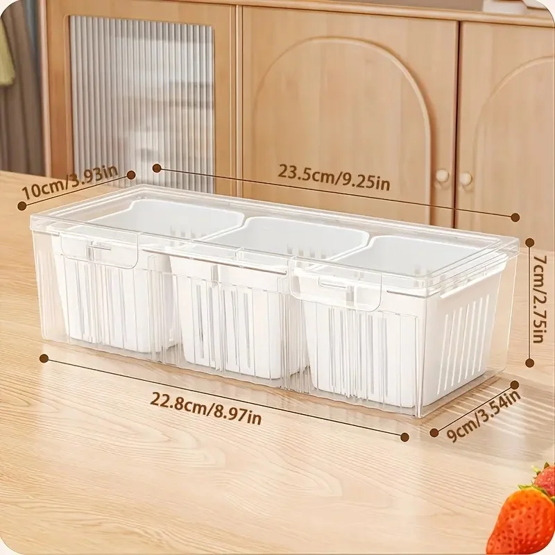 1 Satz Vorratsbehälter Für Lebensmittel, Quadratische Transparente Fächer Für Kühlschränke, Salat, Obst, Gemüse Und Gewürzboxen_voghion.com