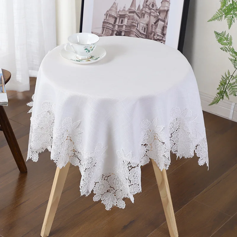 Table Cover White Linen Cotton Tablecloth Rectangular Flower American Fabric Nordic Tv Cabinet Table Cloth Lace Pattern Modern - Image 3
