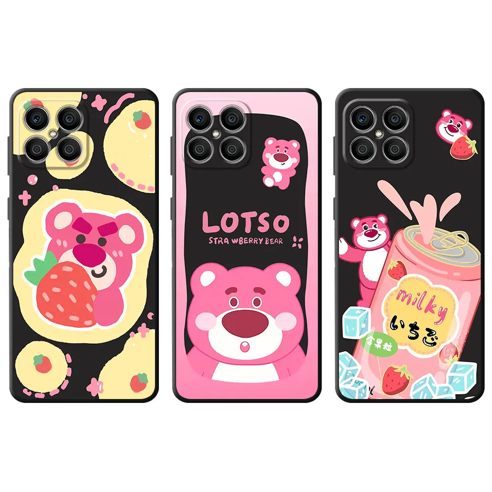 Custodia Per Telefono Rosa Peluche Strawberry Lotso Per Huawei Honor X8 90 X7 X6A 70 Magic5 Pro X9A P30 P20 Pixel 7 6 Soft Funda Black Cover