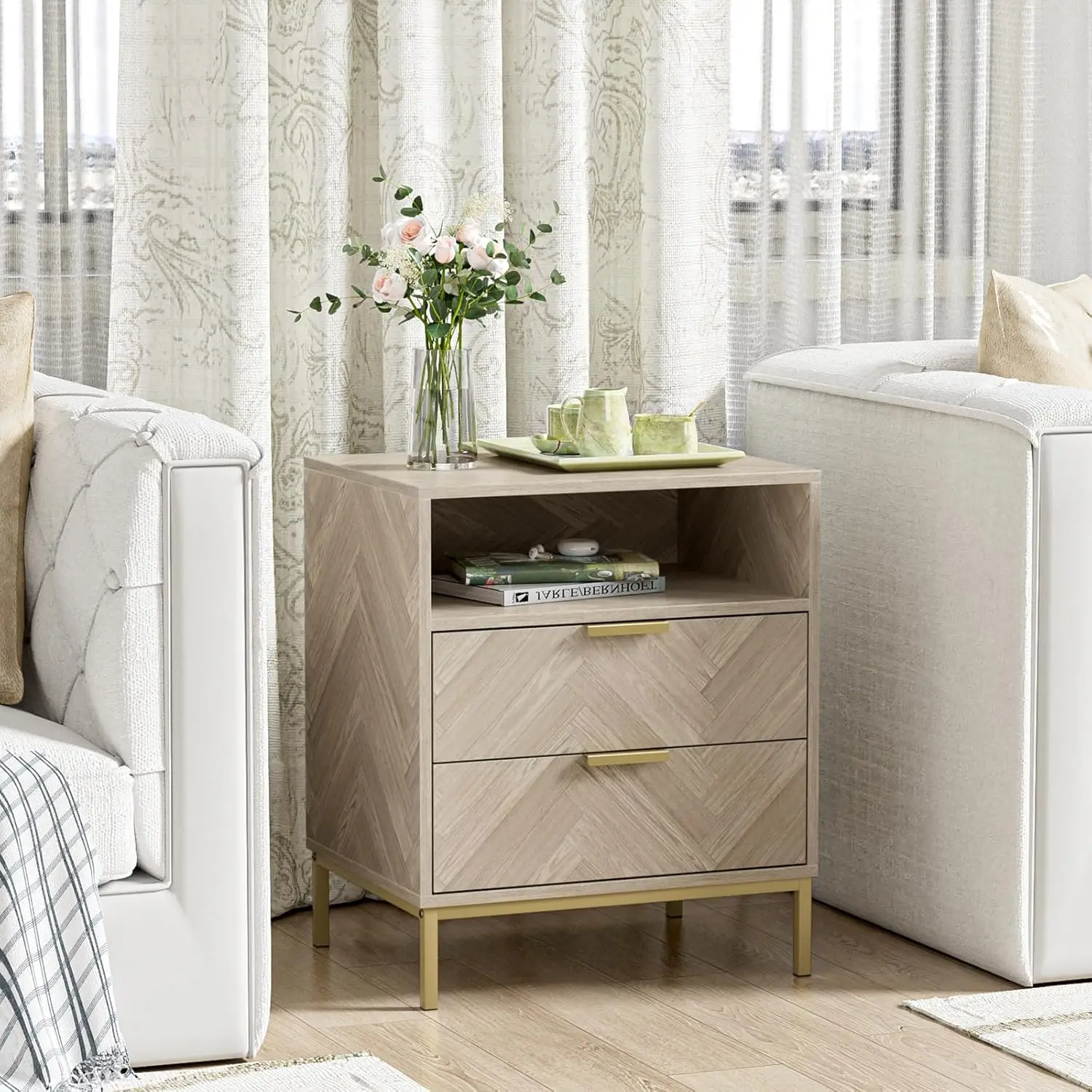 Modern Nightstand for Bedroom 2 Drawer Nightstand Square Bedside Table End Table with Storage for Bedroom 2 Drawer Nightstand