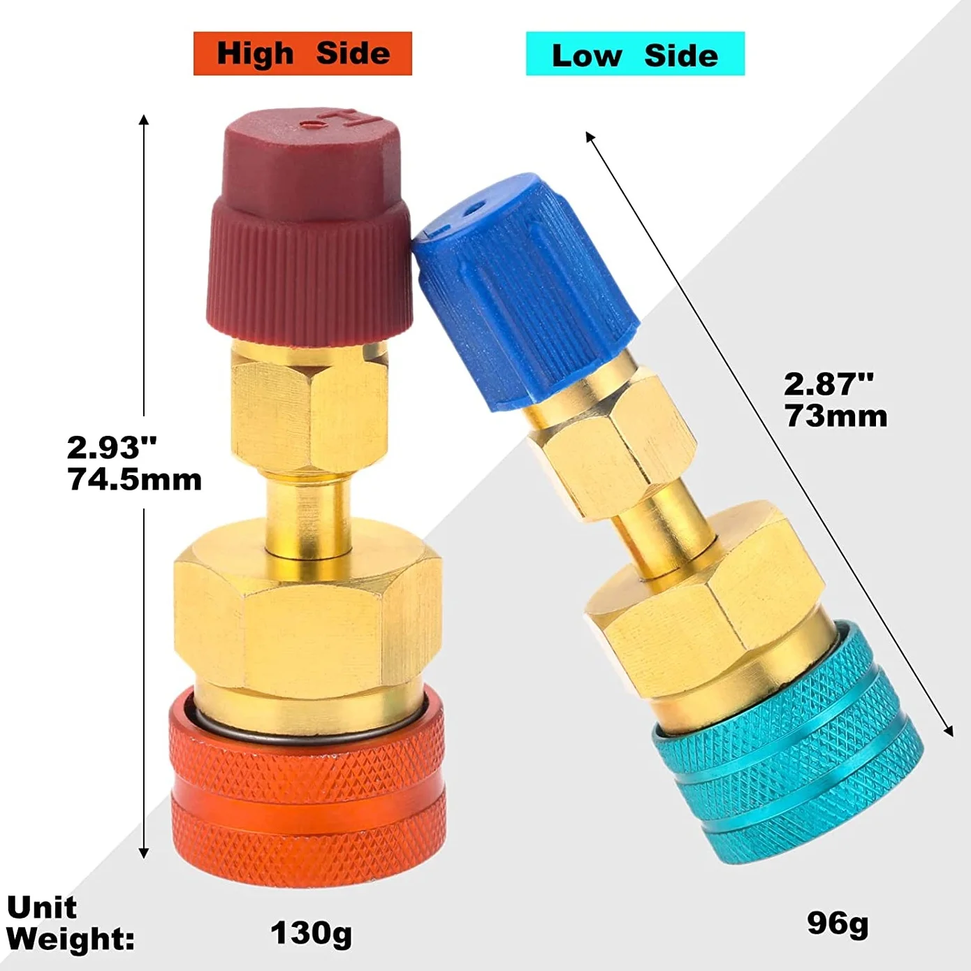 2Pcs R1234Yf Kit Adattatore Per Accoppiatori Rapidi Laterali Alti/Bassi, Connettori Di Conversione Da R1234Yf A R134A, Per Tubo Di Ricarica Del Refrig