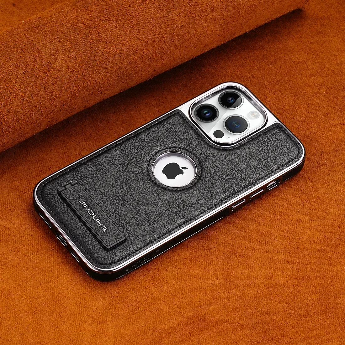 Sleek Electroplated Bezel Phone Case with Invisible Fold Stand and Ultra-Thin PU Leather Cover