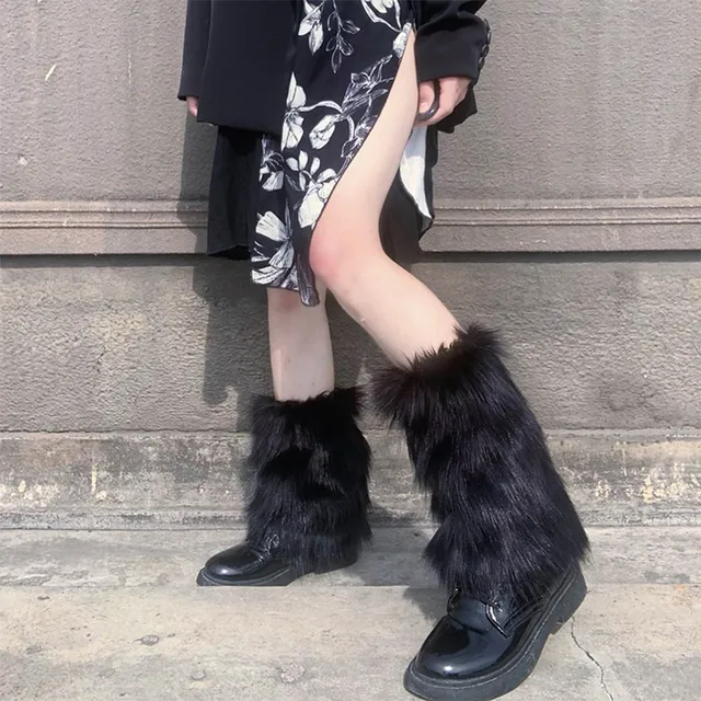 Furry Leg Warmers Y2K Goth White Faux Fur Leg Warmers Boot Covers Lady