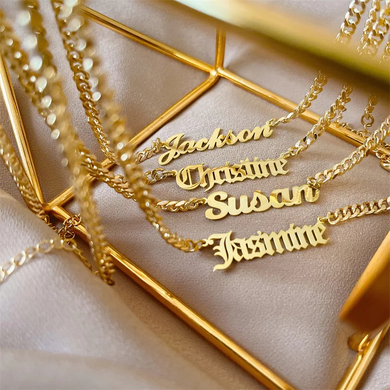 2023 Custom Hiphop Chunky Cuban Chain Name Necklace For Women Personalize Stainless Steel Name Pendant Necklace Jewelry Gifts