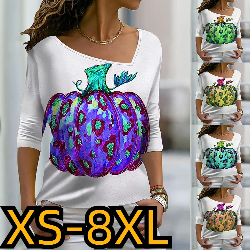 

2023 Vintage Elegant Long Sleeve 3D Printed Pullover Fashion T-shirt Hallowmas Clothes Autumn Winter Women's Pumpkin Printing