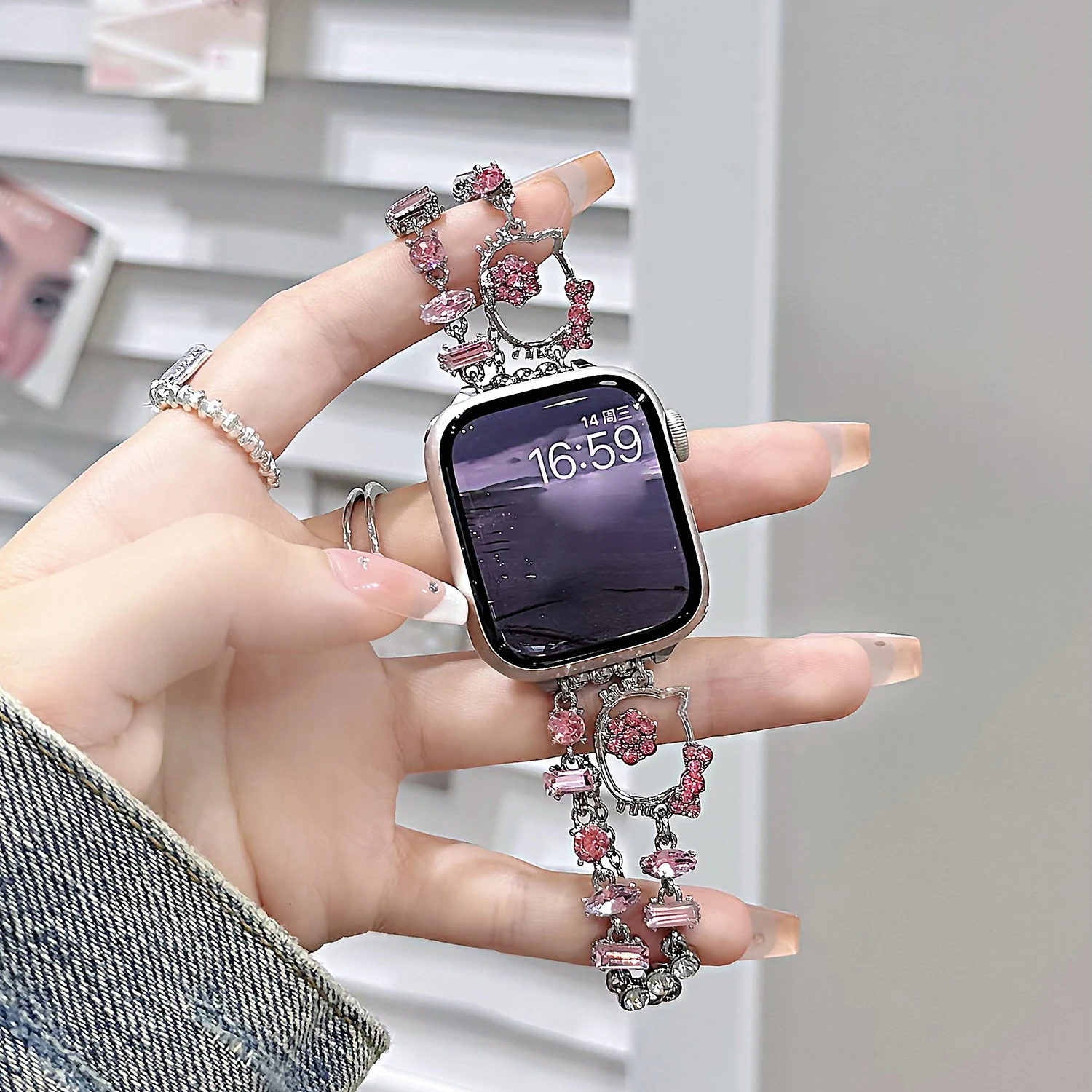 Bulingbuling Kristall-Diamantarmband für Apple Watch 46 42 45 44 41 40 38, Mädchenarmband für iWatch S10 9 8 7 6 5 4 3 – Detail 9