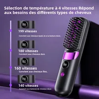 Brosse lissante portable 4 réglages de température Peigne lissant sans fil Affichage LED Revêtement céramique Technologie ionique USB 2