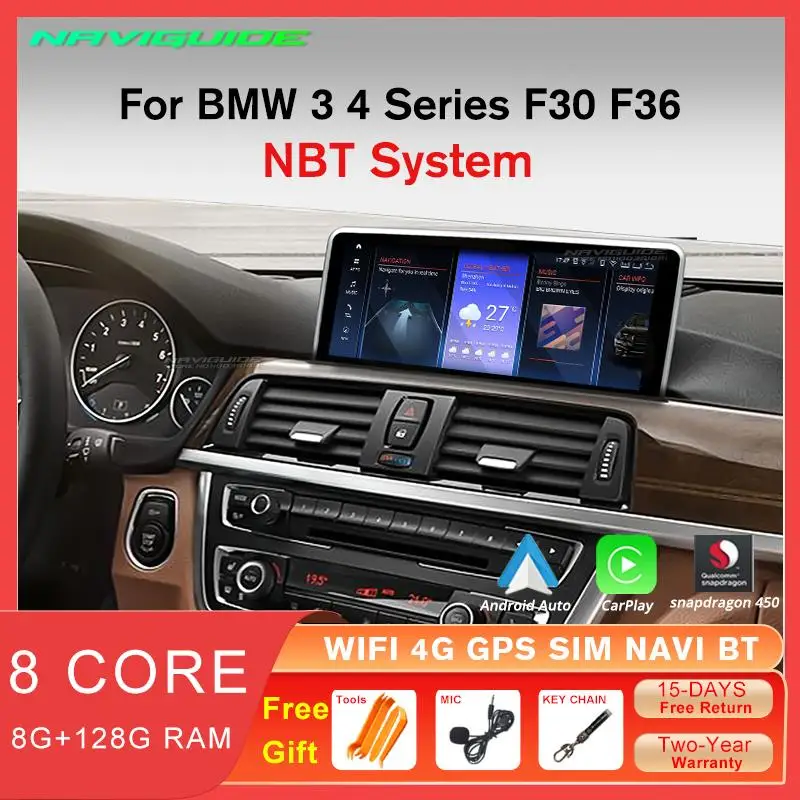 

NAVIGUIDE 10.25" Android 13 Car Radio For BMW 3 4 Series F30 F31 F32 F33 F34 F35 F36 Multimedia GPS Player 1920*720P Carplay