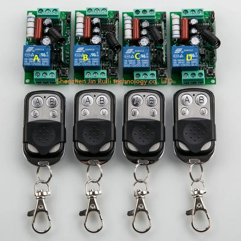 

AC 220V 1CH 10A Wireless Remote Control Switch 4 Receiver With 4 Transmitter Learning Code Momentary Toggle Latched Adjusted