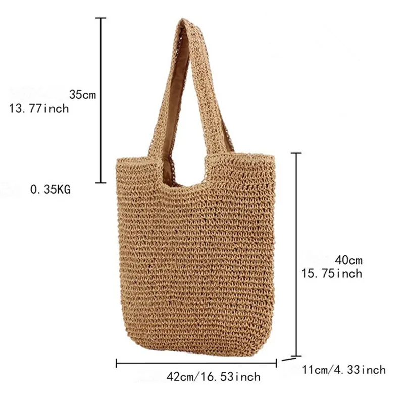 French Summer Woven Beach Handbag Shoulder Bag, Braided Style Single Tote Bag, Leisure Armpit Bag, Large Shopping Bag for Women