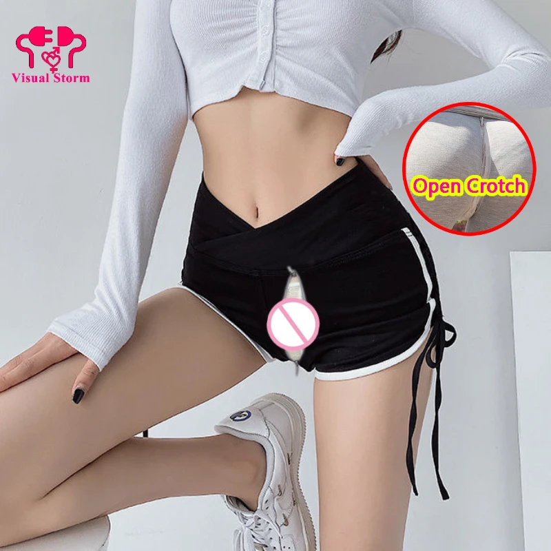 

Woman Push Up Open Crotch Shorts Sexy Open Seats Pants Mini Skinny Low Waist Crotchless Panties with Hidden Zippers