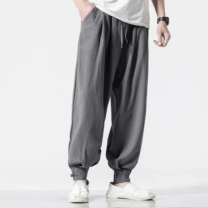 Loose-fit Cotton Linen Men's Women's Monk Pants No Tying Required Casual Spring Summer Long Pants For Zen Meditation