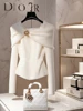 2025 New Elegant For Women White Knitted Sweaters Autumn Winter Fashion Long Sleeve Temperament Slimming Ladies Luxury Pullover 2