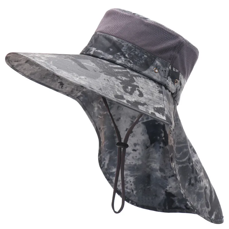 

Men's Outdoor Tie-dye Fisherman Hats Summer Mesh Breathable Sun Protection Bucket Hat Climbing Fishing Men Neck Guard Caps