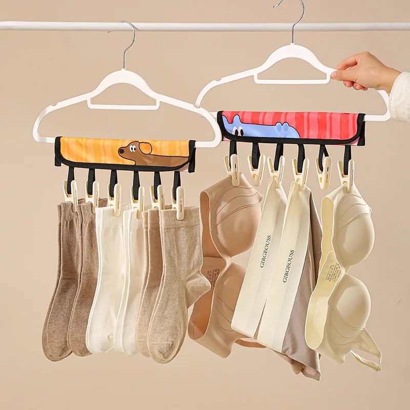 Portable fabric clothes hanger travel hotel sock clip underwear folding clothes hanger outdoor travel clothes drying artifact 4